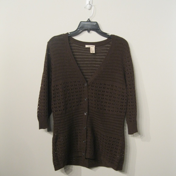 DKNY Open Knit Cardigan LG Dark Brown - Picture 1 of 4
